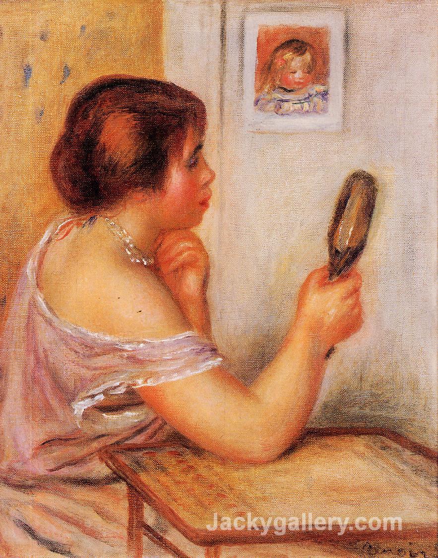 Gabrielle Holding a Mirror with a Portrait of Coco by Pierre Auguste Renoir paintings reproduction